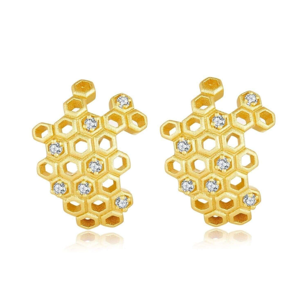 Gold Honeycomb Dangle Earrings Mark Collection - Trendolla Jewelry