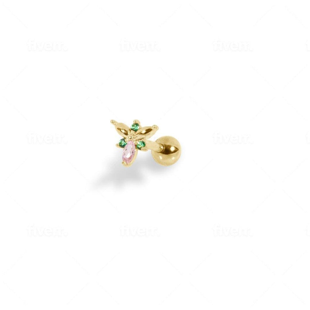 Gold Pated Jewel Barbell Earring Ball Back Earrings Nap Earrings - Trendolla Jewelry