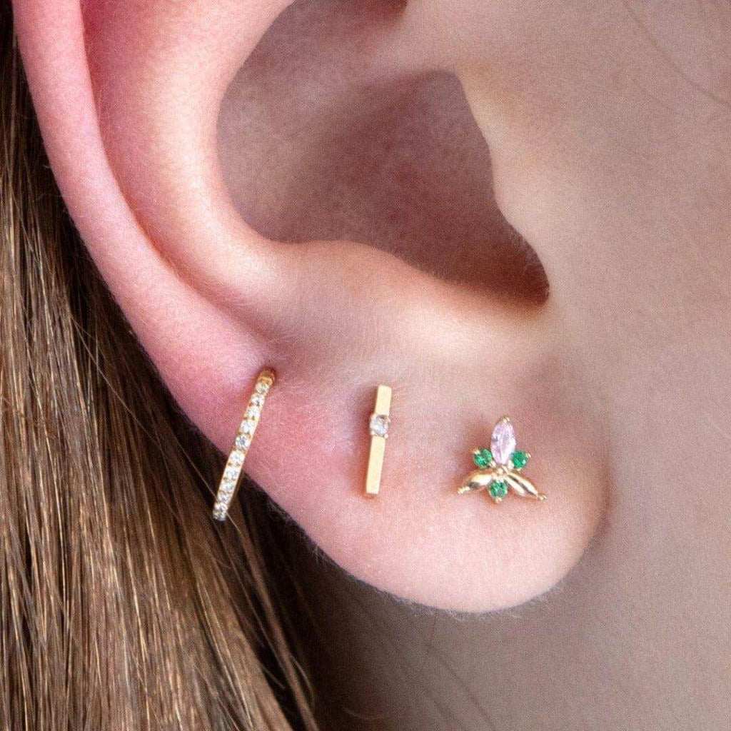 Gold Pated Jewel Barbell Earring Ball Back Earrings Nap Earrings - Trendolla Jewelry