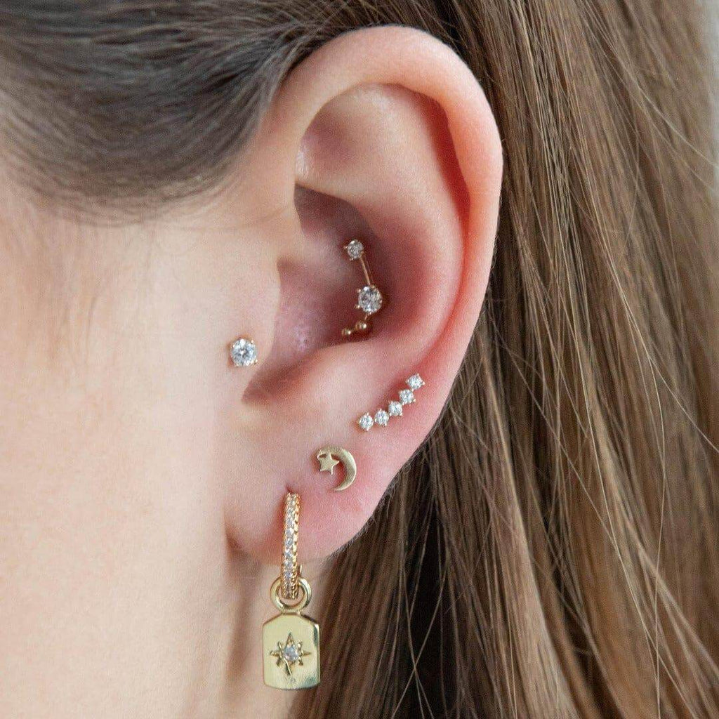 Gold Pated Sagitarius Barbell Earrings Ball Back Earrings Nap Earrings - Trendolla Jewelry