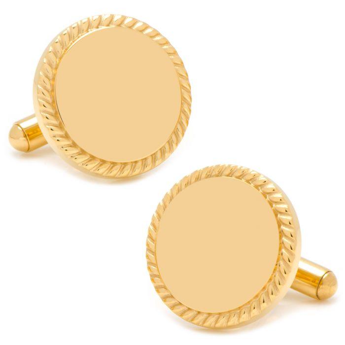 14K Gold Plated Rope Border Round Engravable Cufflinks of Trendolla - Trendolla Jewelry