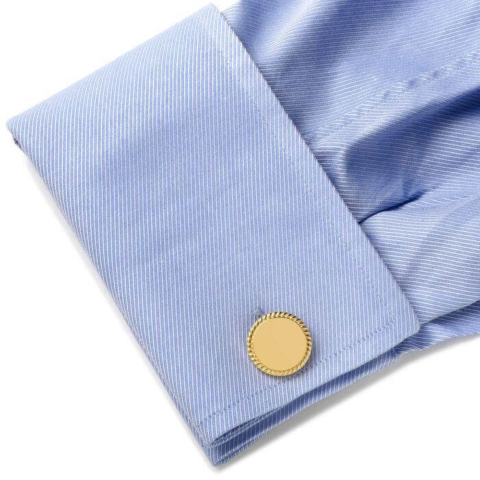 14K Gold Plated Rope Border Round Engravable Cufflinks of Trendolla - Trendolla Jewelry