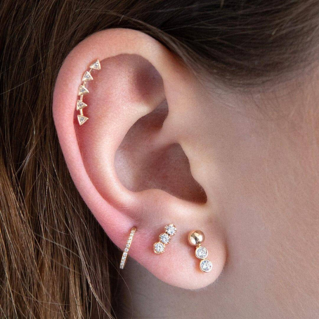Gold Plated Trinity Barbell Earrings Ball Back Earrings Nap Earrings - Trendolla Jewelry