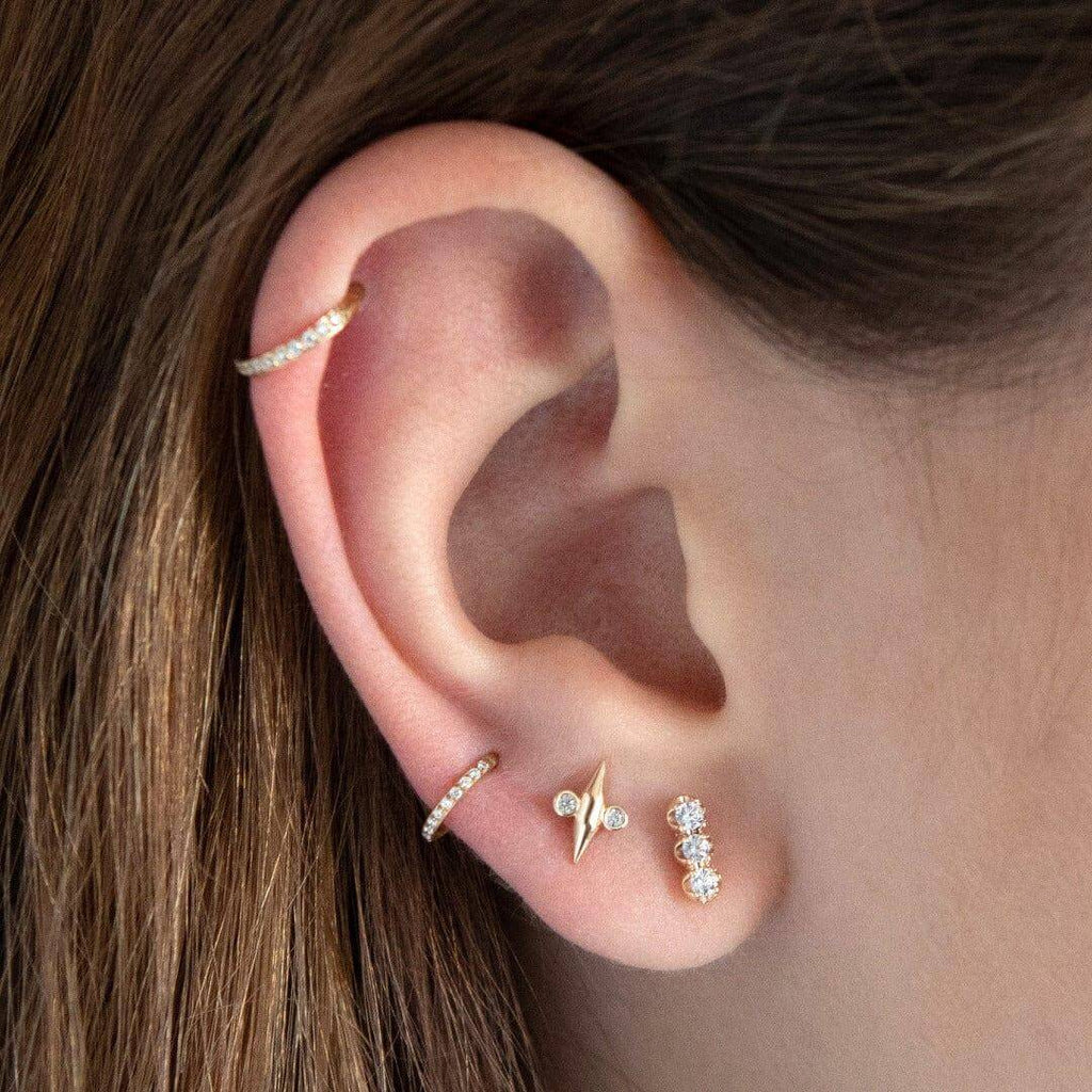Gold Plated Tryptich Barbell Earrings Ball Back Earrings Nap Earrings - Trendolla Jewelry