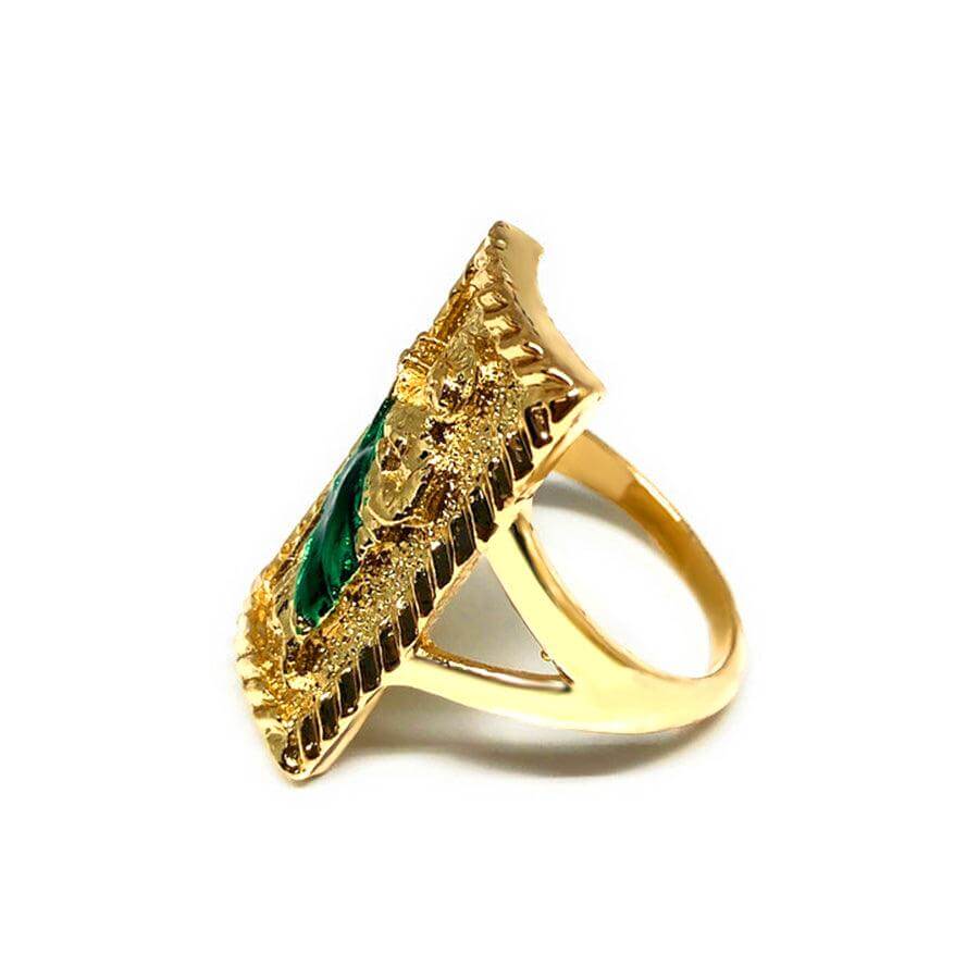 Gold Plated Yellow Green San Judas Ring Jude Square Ring Anillo - Trendolla Jewelry