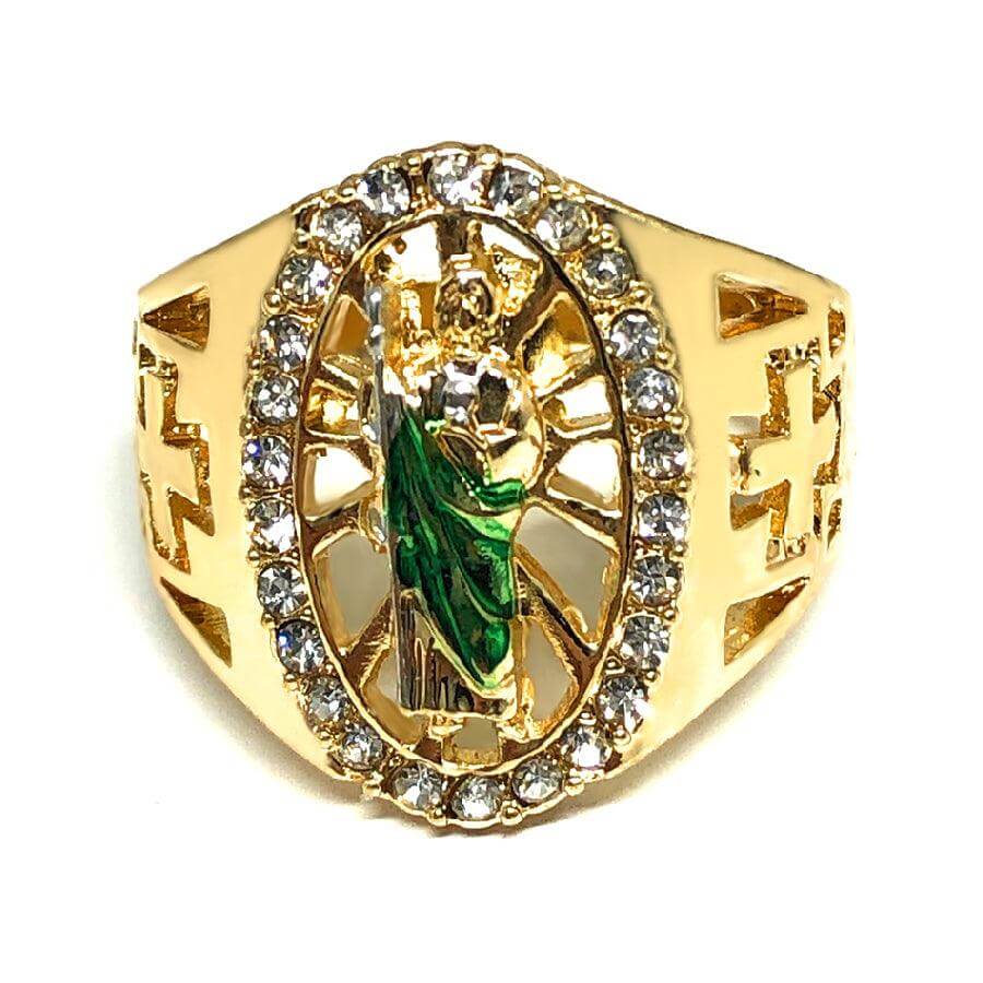 Gold Plated Yellow Green San Judas Ring Saint Jude Ring - Trendolla Jewelry