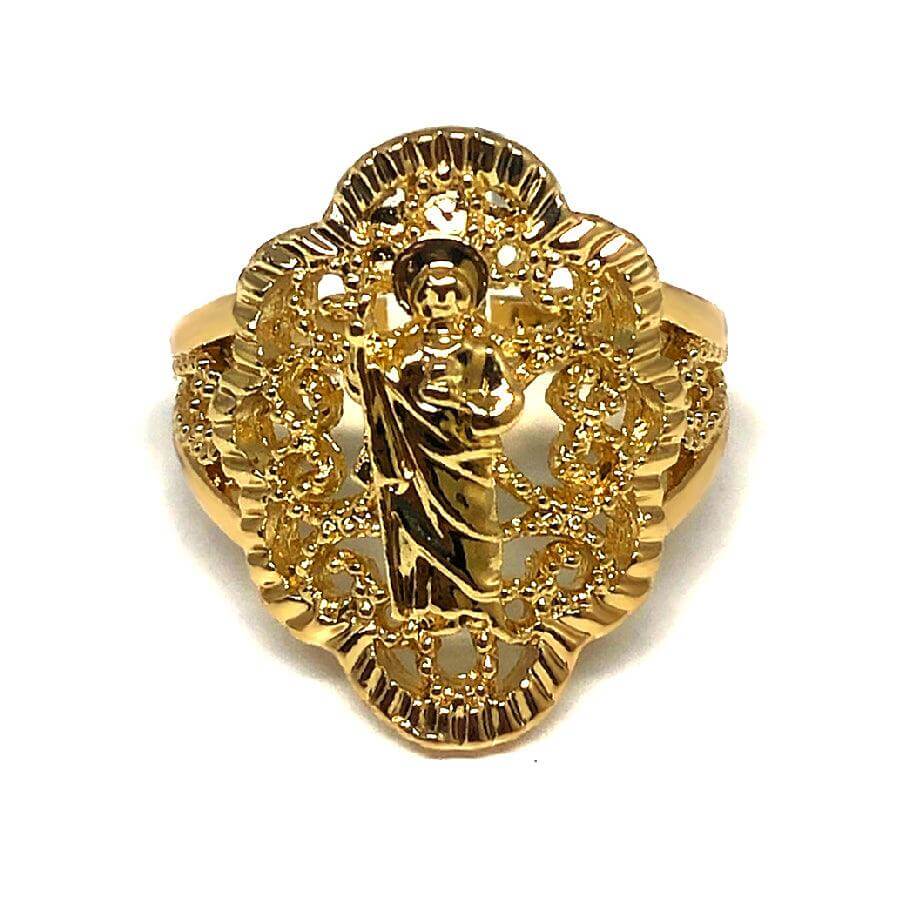 Gold Plated Yellow San Judas Ring Saint Jude Filigree Ring Anillo - Trendolla Jewelry