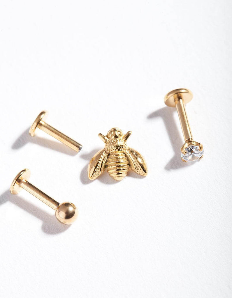 Gold Surgical Steel Flat Back Bee Jewellery Pack - Trendolla Jewelry