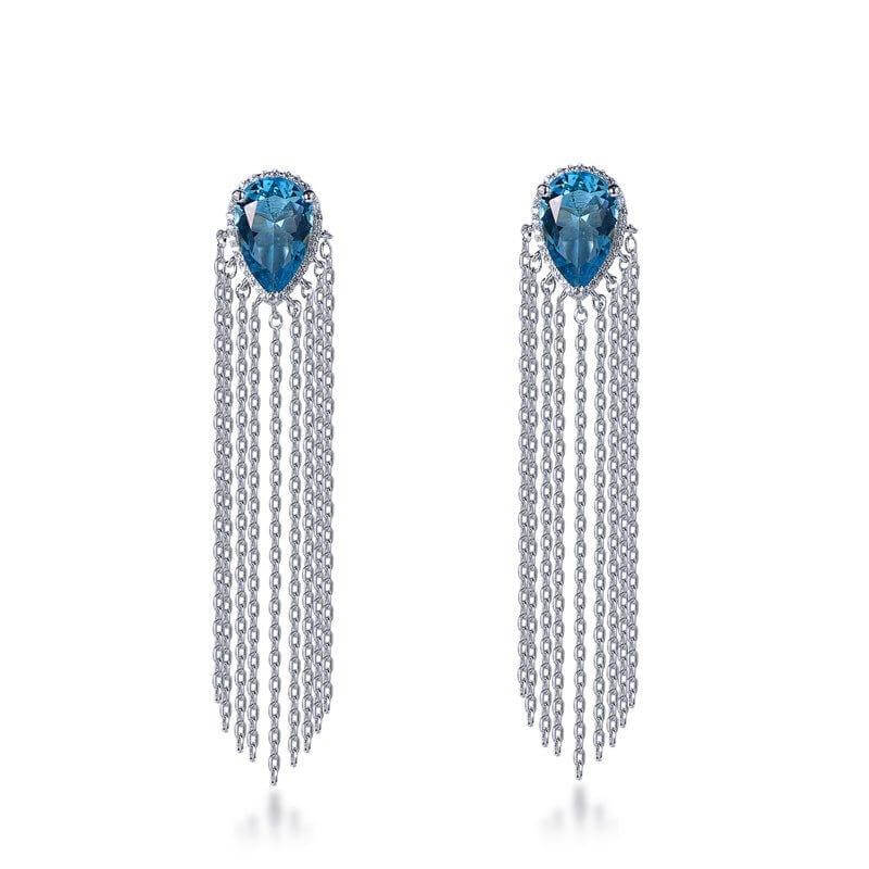 Gorgeous Aquamarine Blue Pear Cut Drop Earrings In Sterling Silver - Trendolla Jewelry