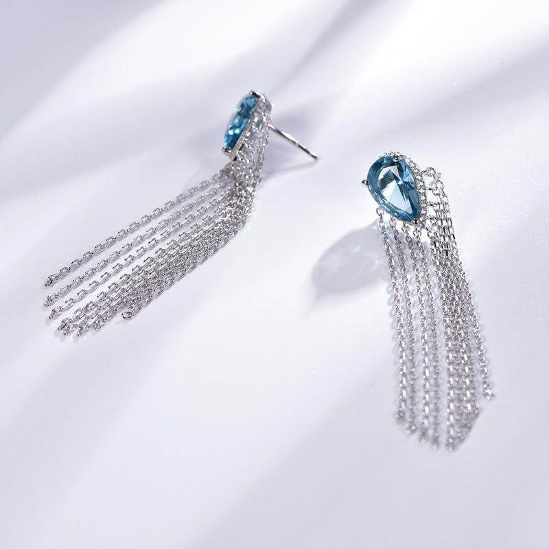 Gorgeous Aquamarine Blue Pear Cut Drop Earrings In Sterling Silver - Trendolla Jewelry