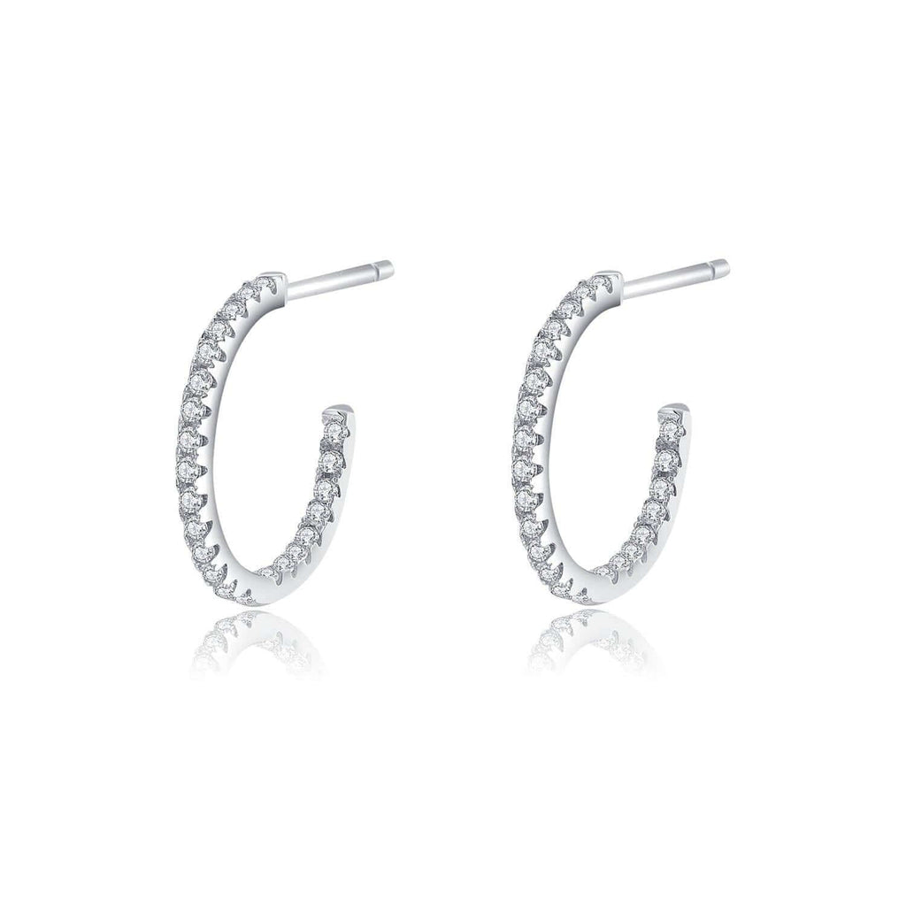 Half Circle Earrings Cubic Zirconia Diamond 18ct White Gold Plated Vermeil on Sterling Silver of Trendolla - Trendolla Jewelry