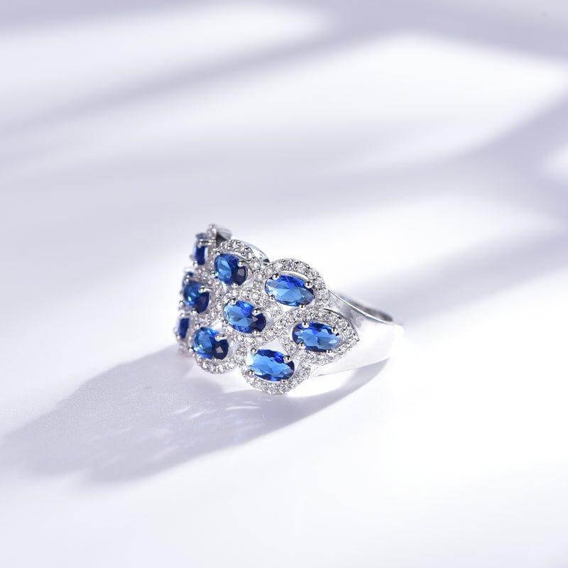 Halo Blue Sapphire Engagement Ring - Trendolla Jewelry