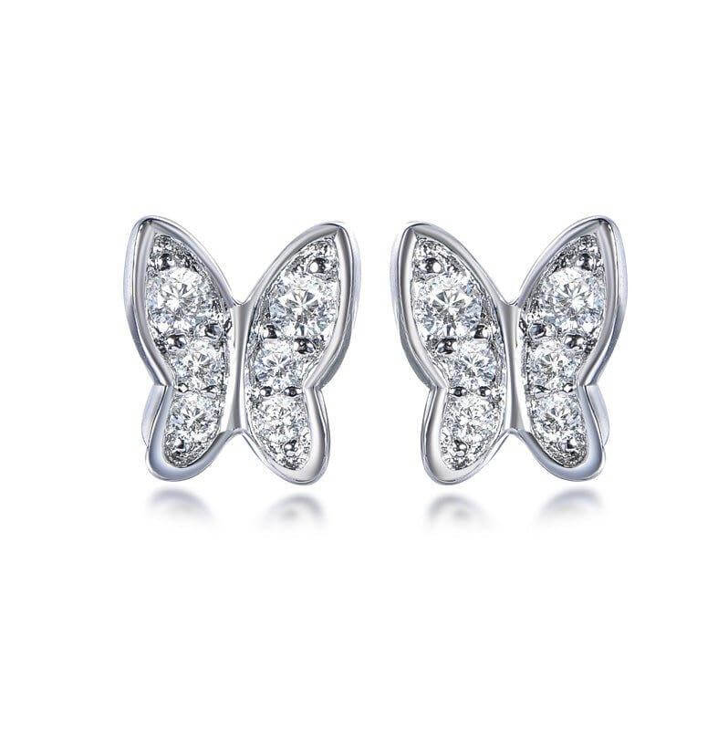 Halo Butterfly White Stone Stud Earrings In Sterling Silver - Trendolla Jewelry