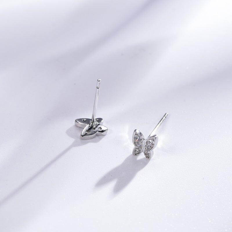 Halo Butterfly White Stone Stud Earrings In Sterling Silver - Trendolla Jewelry