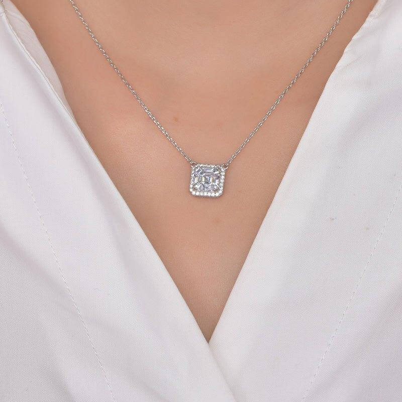 Halo Cube White Stone Pendant Necklace - Trendolla Jewelry