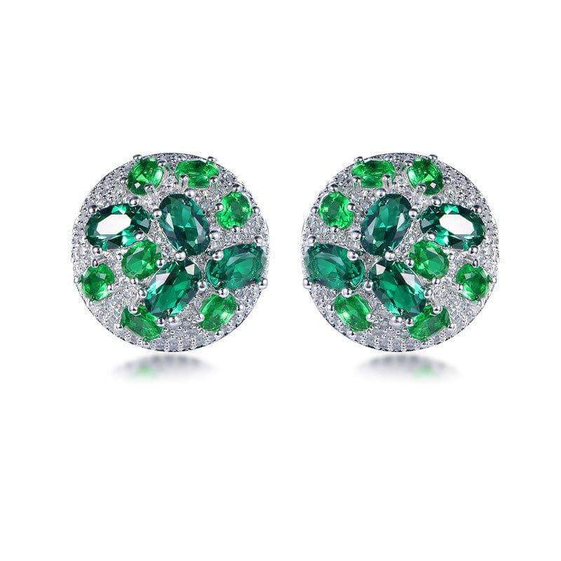 Halo Emerald Green Stud Earrings In Sterling Silver - Trendolla Jewelry