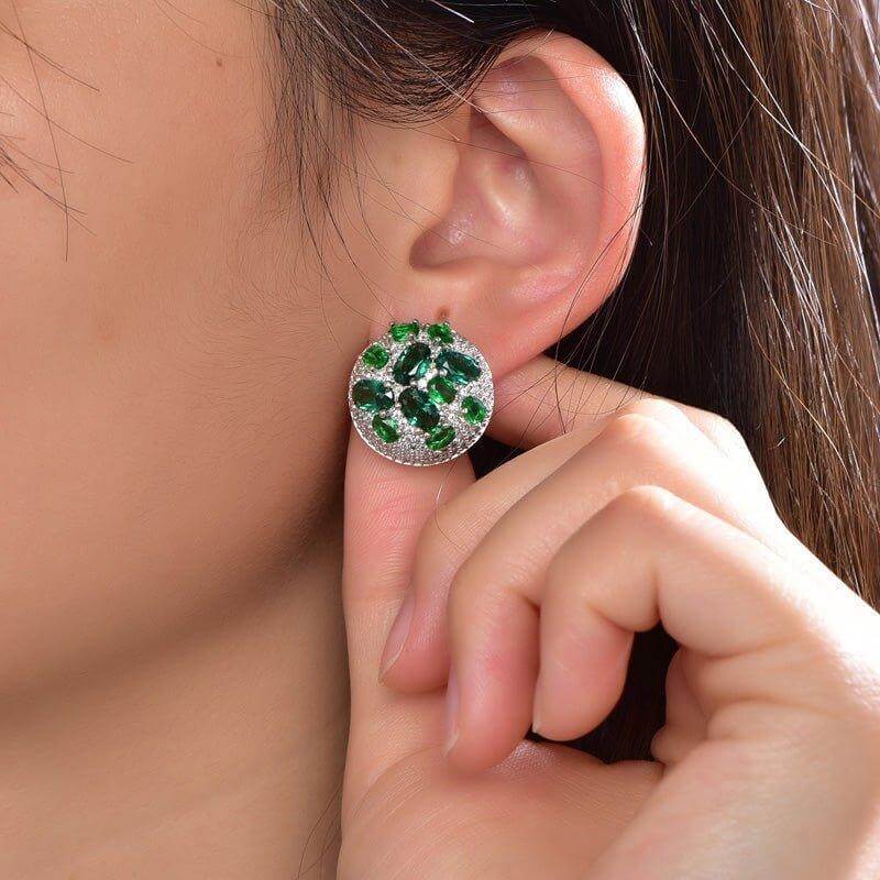 Halo Emerald Green Stud Earrings In Sterling Silver - Trendolla Jewelry