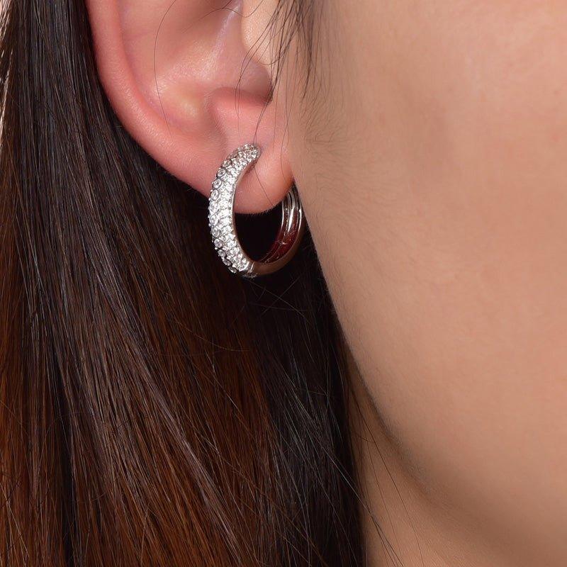 Halo White Stone Hoop Earrings In Sterling Silver - Trendolla Jewelry