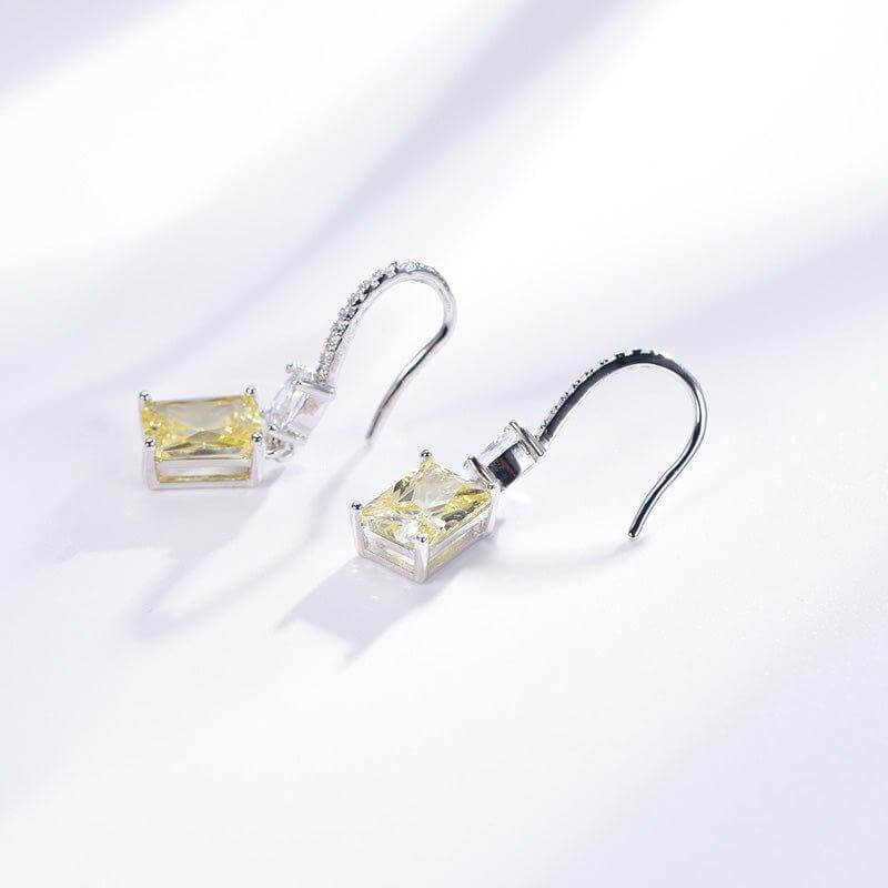 Halo Yellow Topaz Princess Cut Drop Earrings In Sterling Silver - Trendolla Jewelry