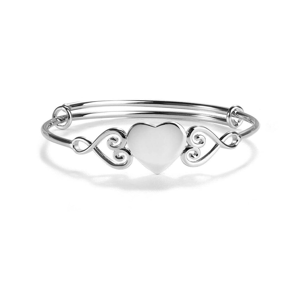 Heart Bangle (Adjustable) - Sterling Silver Solid Heart Bracelet for Kids - Trendolla Jewelry