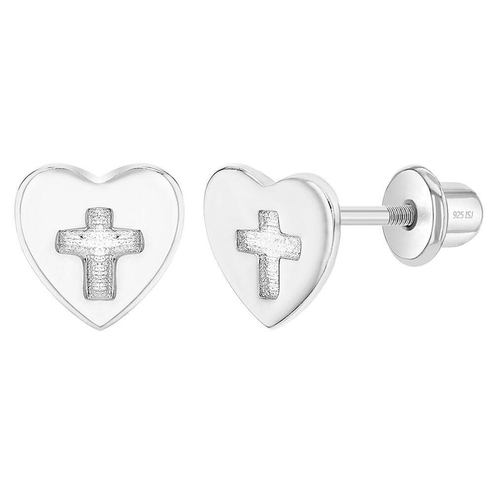 Heart Cross Cutout Baby Children Screw Back Earrings - Trendolla Jewelry