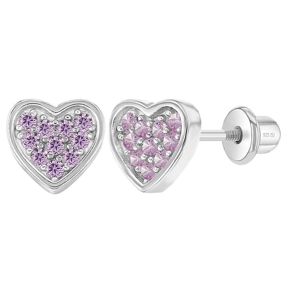 Heart Full of Gems CZ Baby Children Screw Back Earrings - Trendolla Jewelry