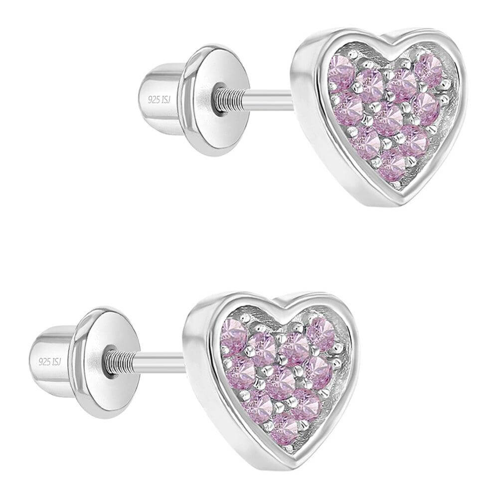 Heart Full of Gems CZ Baby Children Screw Back Earrings - Trendolla Jewelry