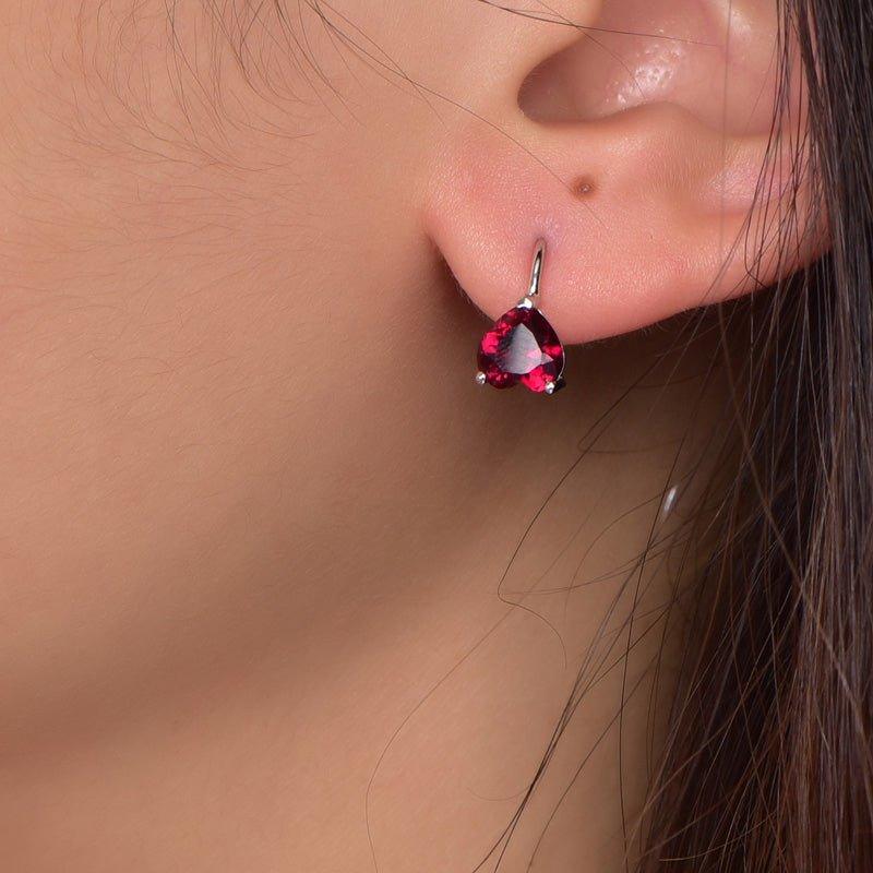 Heart Ruby Heart Cut Hoop Earrings In Sterling Silver - Trendolla Jewelry