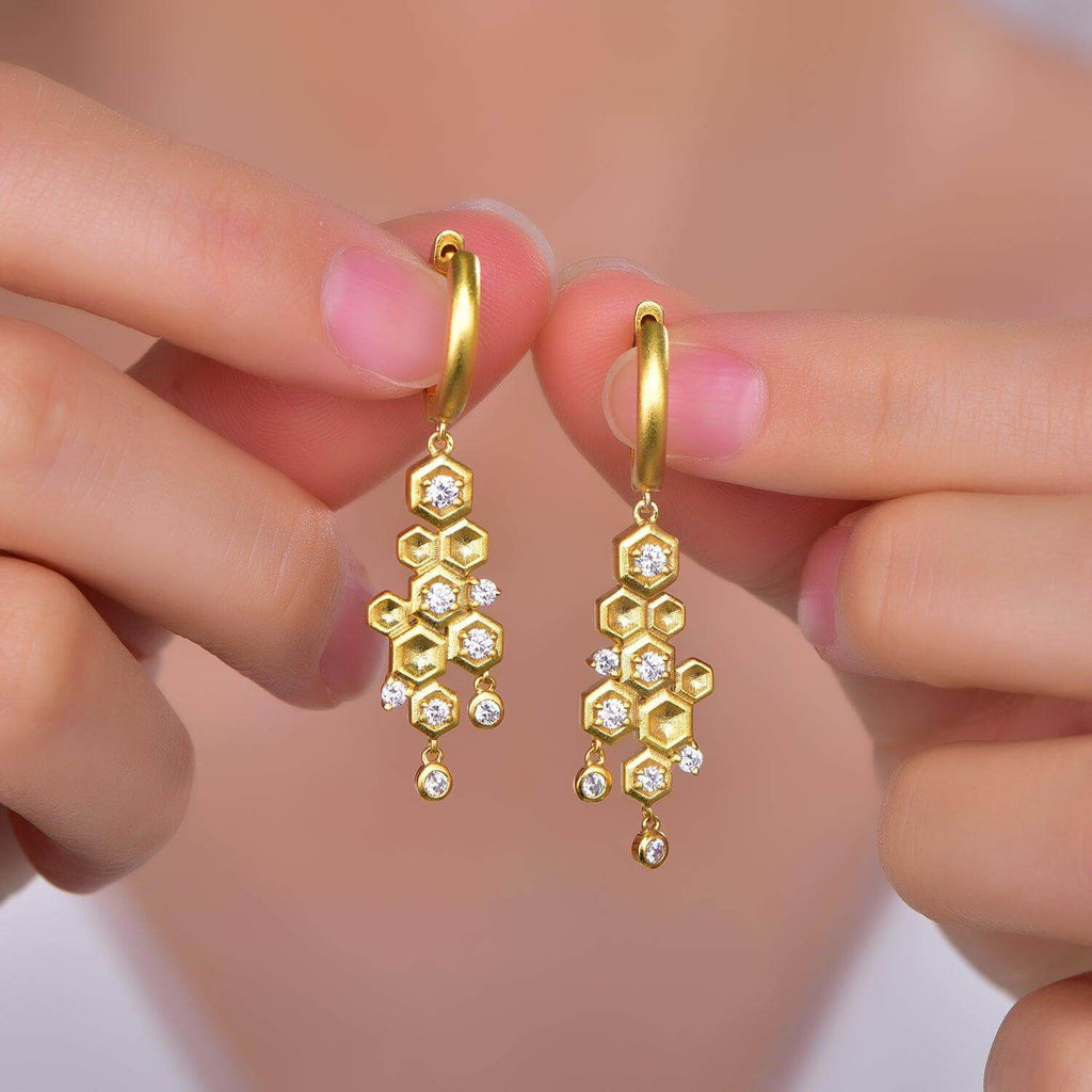Honeycomb Dangle Earrings Mak Collection Hoop Earrings with Charm - Trendolla Jewelry