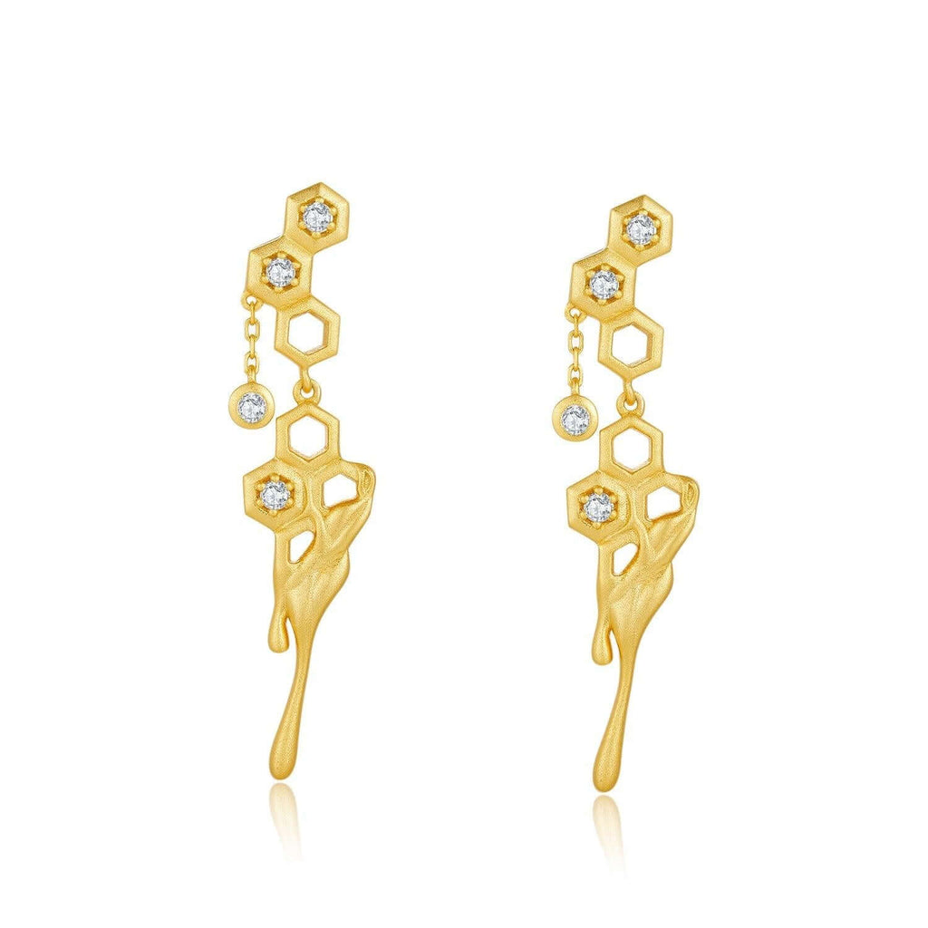Gold Honeycomb Dangle Earrings Mark Collection - Trendolla Jewelry