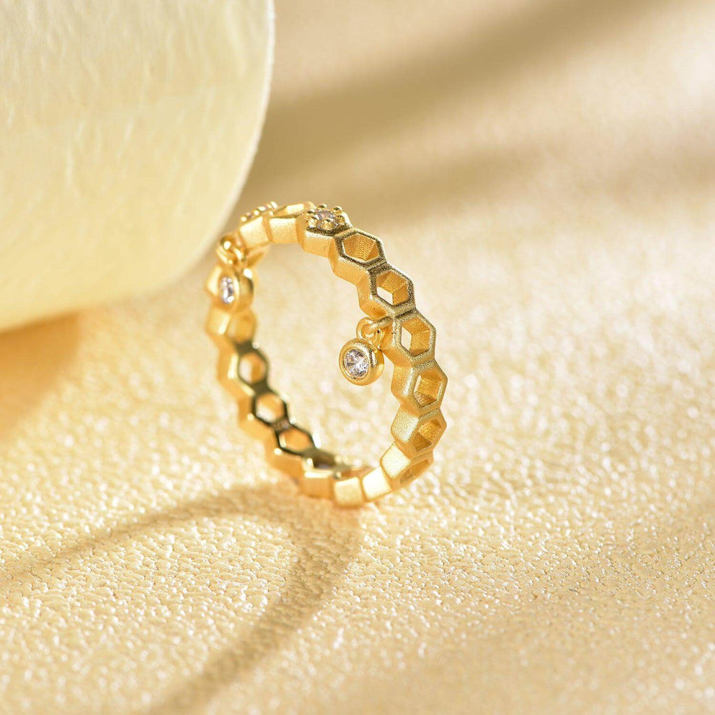 Honeycomb Dangle Ring Mak Collection - Trendolla Jewelry