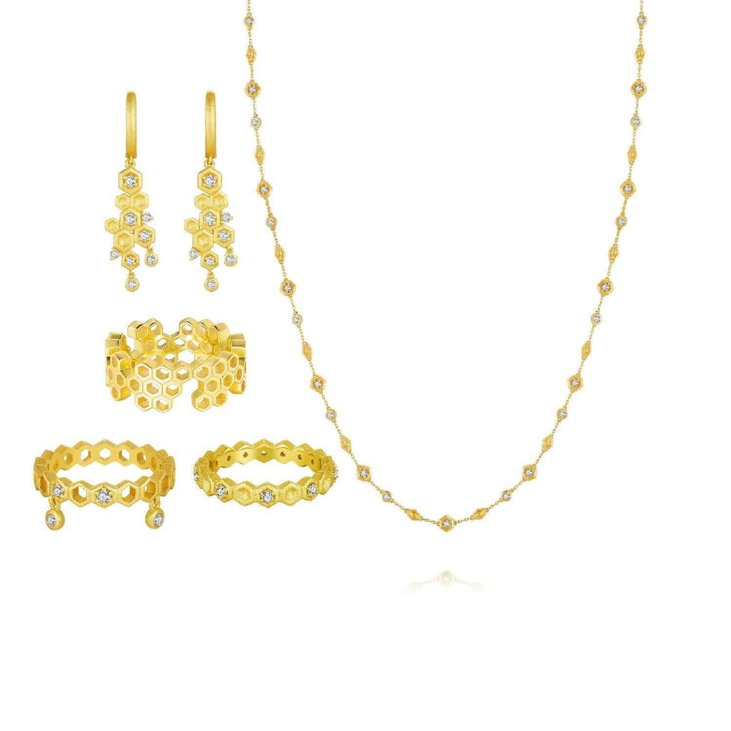 Honeycomb With Honey Earrings Necklaces Three Rings Jewelry Sets - Trendolla Jewelry
