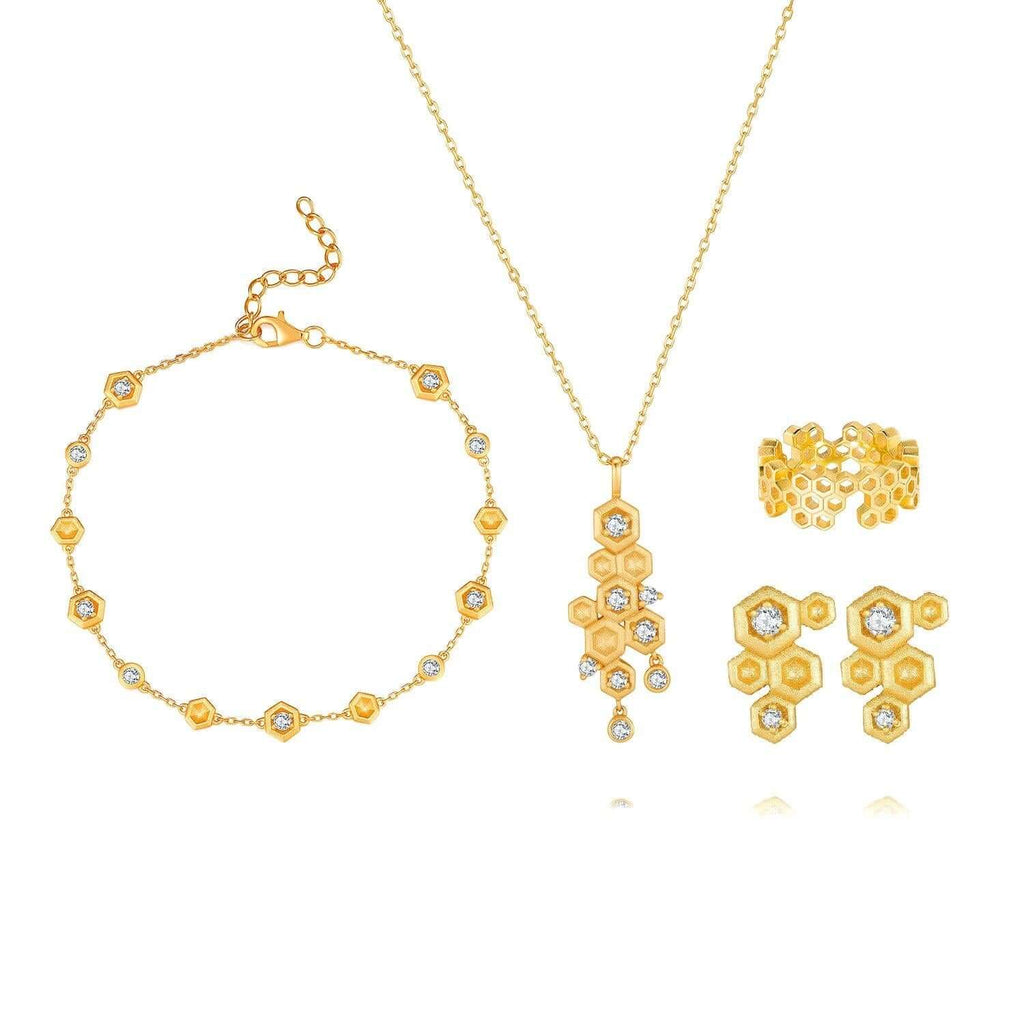 Honeycomb With Honey Ring Earrings Necklaces Bracelet Jewelry Sets - Trendolla Jewelry