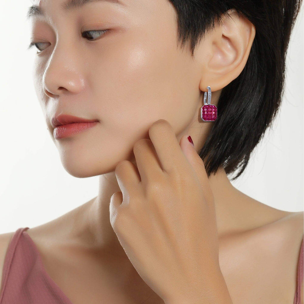 Hoop Earrings with Charm Ruby Cubic Zirconia - Trendolla Jewelry