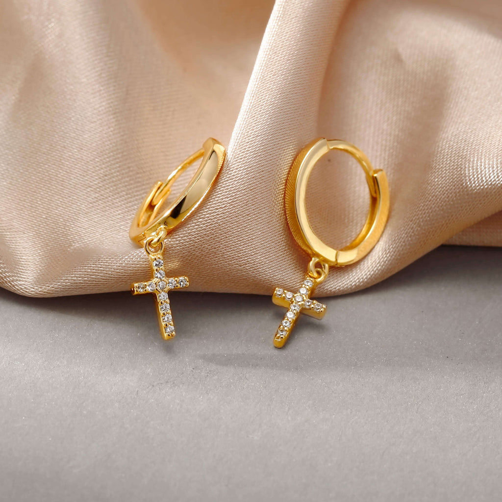 Huggie Hoop Earrings with Charm Simple Cute Cross - Trendolla Jewelry