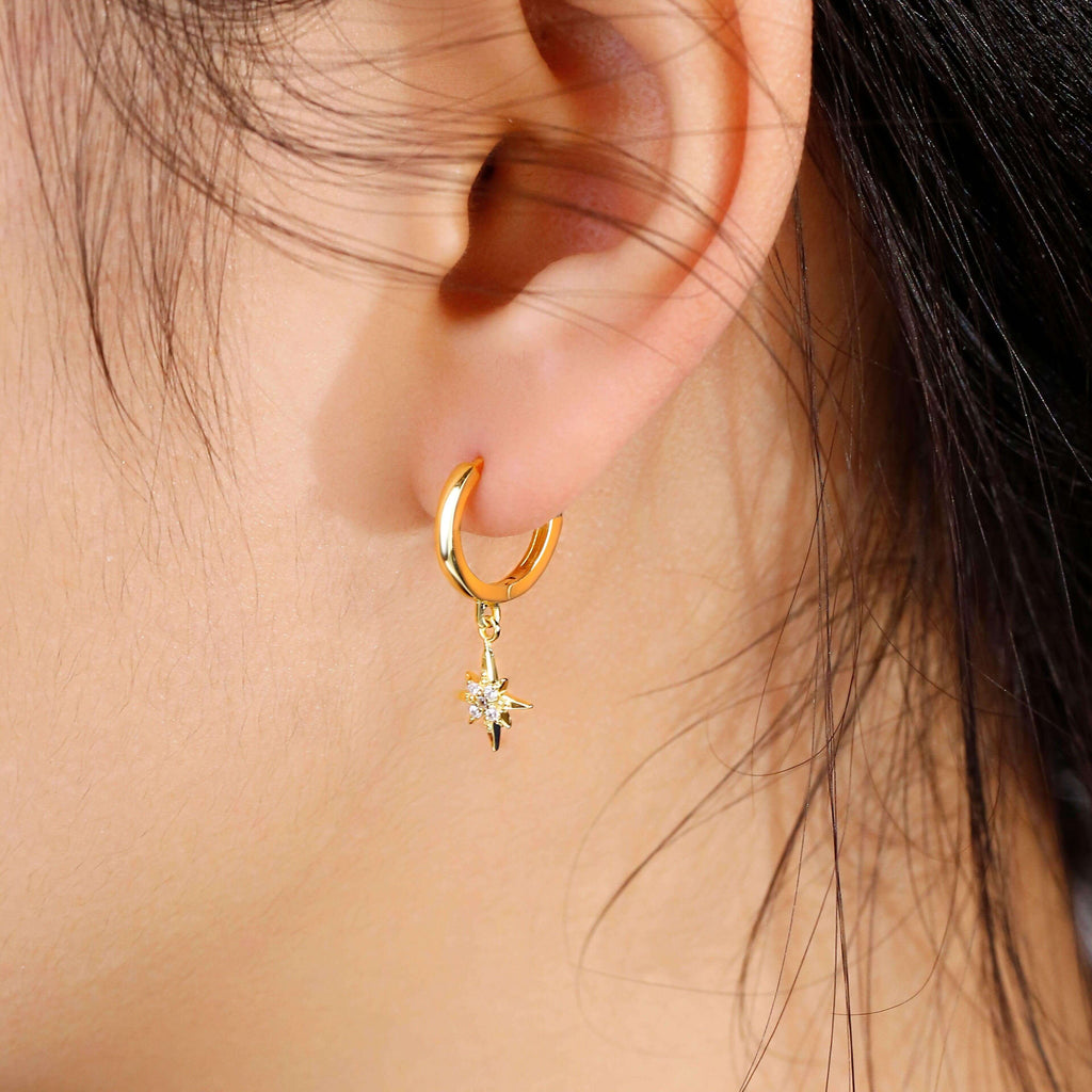 Huggie Hoop Earrings with Charm Sparking Star - Trendolla Jewelry