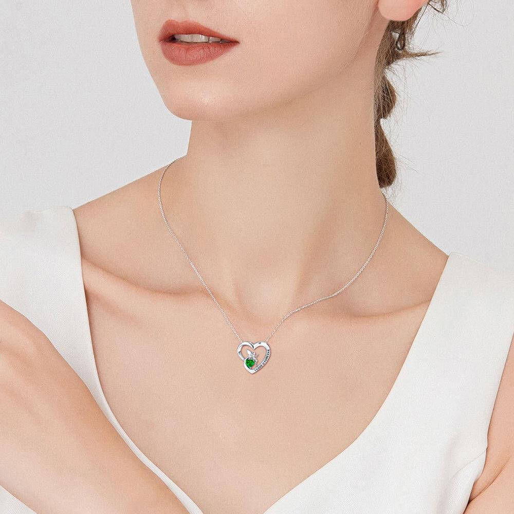 I Love U Forever Pendant Necklace with Angel and Love Heart Emerald Birthstone - Trendolla Jewelry