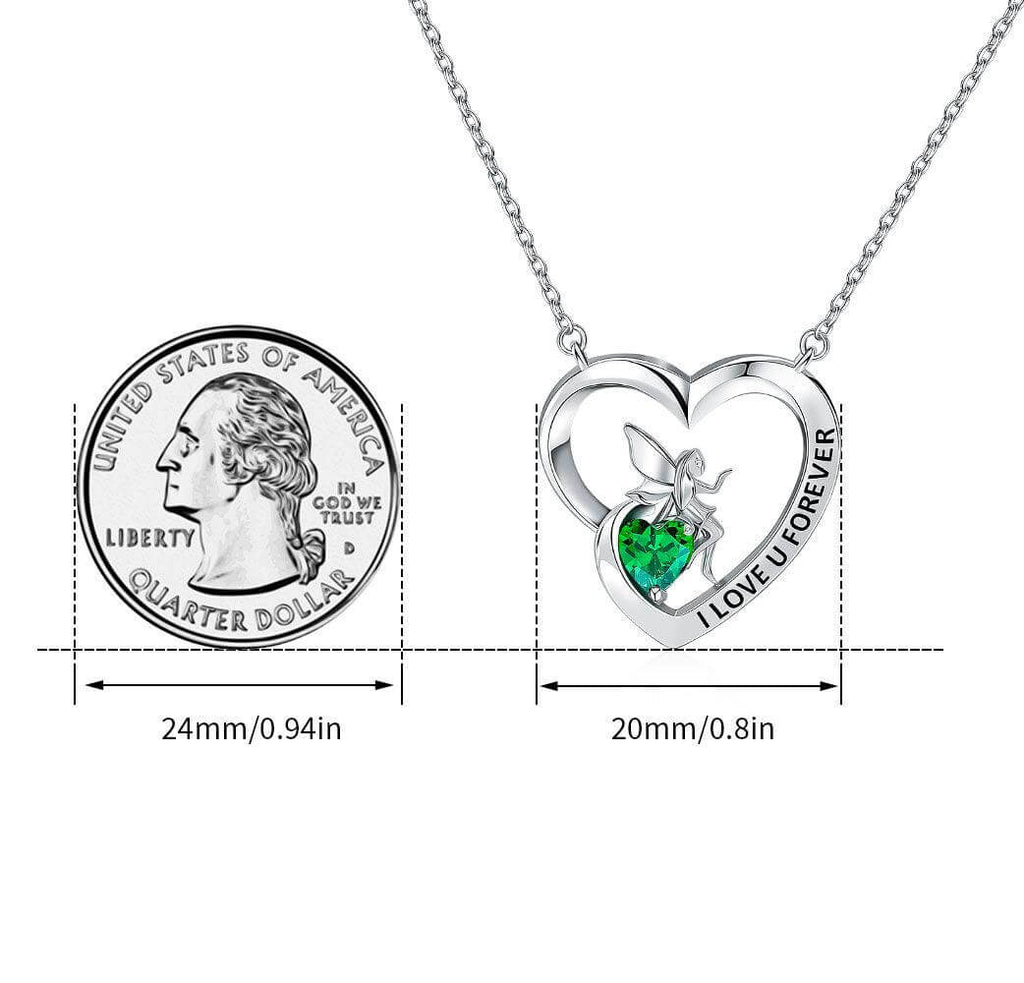I Love U Forever Pendant Necklace with Angel and Love Heart Emerald Birthstone - Trendolla Jewelry