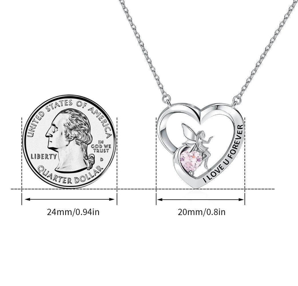 I Love U Forever Pendant Necklace with Angel and Love Heart Rose Quartz Birthstone - Trendolla Jewelry