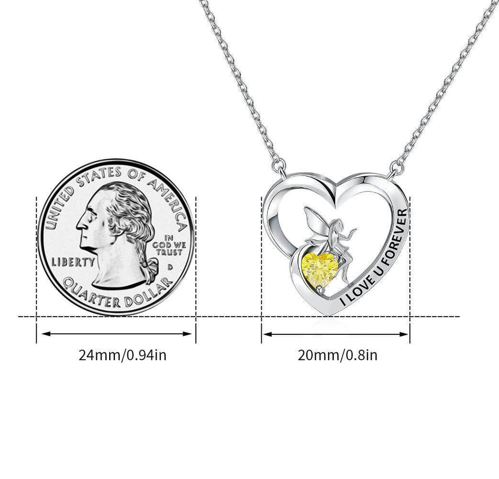 I Love U Forever Pendant Necklace with Angel and Love Heart Yellow Topaz Birthstone - Trendolla Jewelry