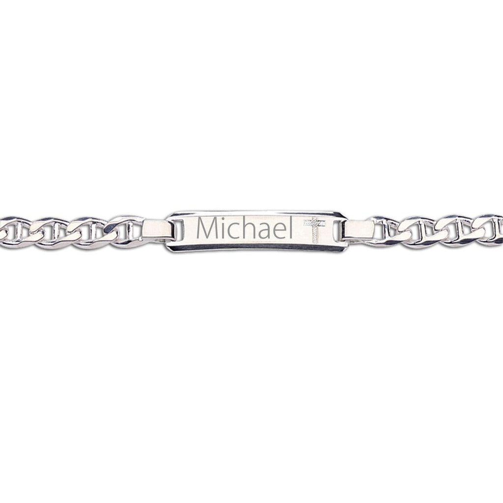 ID Bracelet (Cross) FREE Engraving - Sterling Silver I.D. Bracelet for Children - Trendolla Jewelry