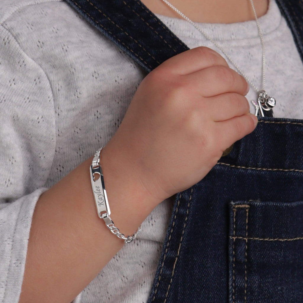 ID Bracelet (Heart) FREE Engraved - Sterling Silver or 14K Gold Plated for Kids - Trendolla Jewelry