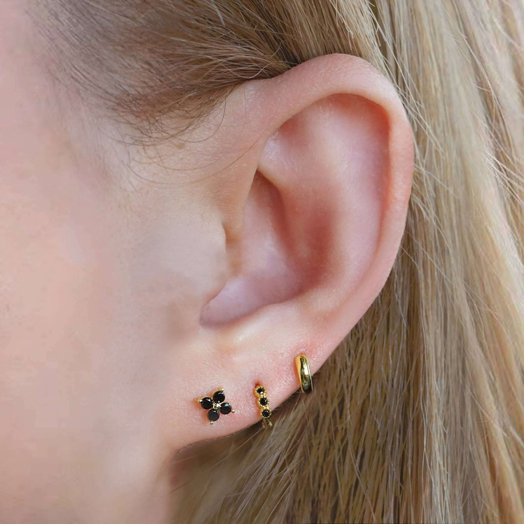 Black Spinel Four Leaf Ball Back & Flat Back Cartilage Earrings