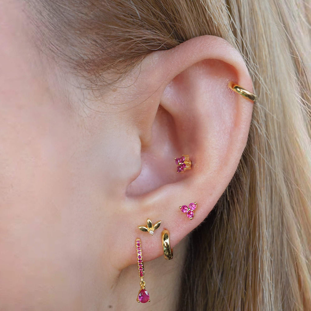 Trendolla Ruby Three Leaf Ball Back & Flat Back Cartilage Earrings