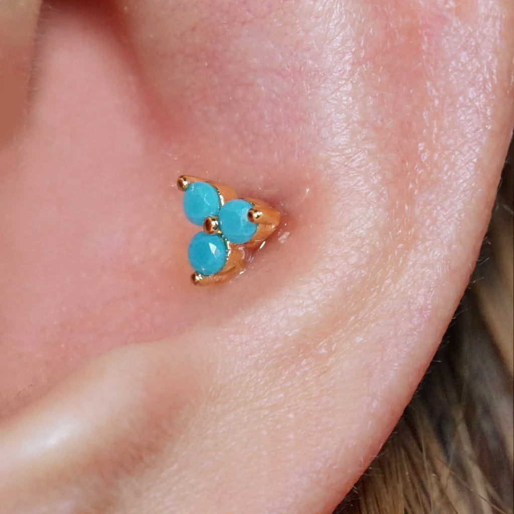Turquoise Leaf Clover Ball Back & Flat Back Cartilage Earrings