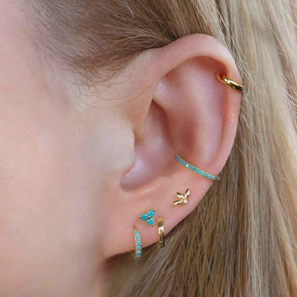 Turquoise Leaf Clover Ball Back & Flat Back Cartilage Earrings