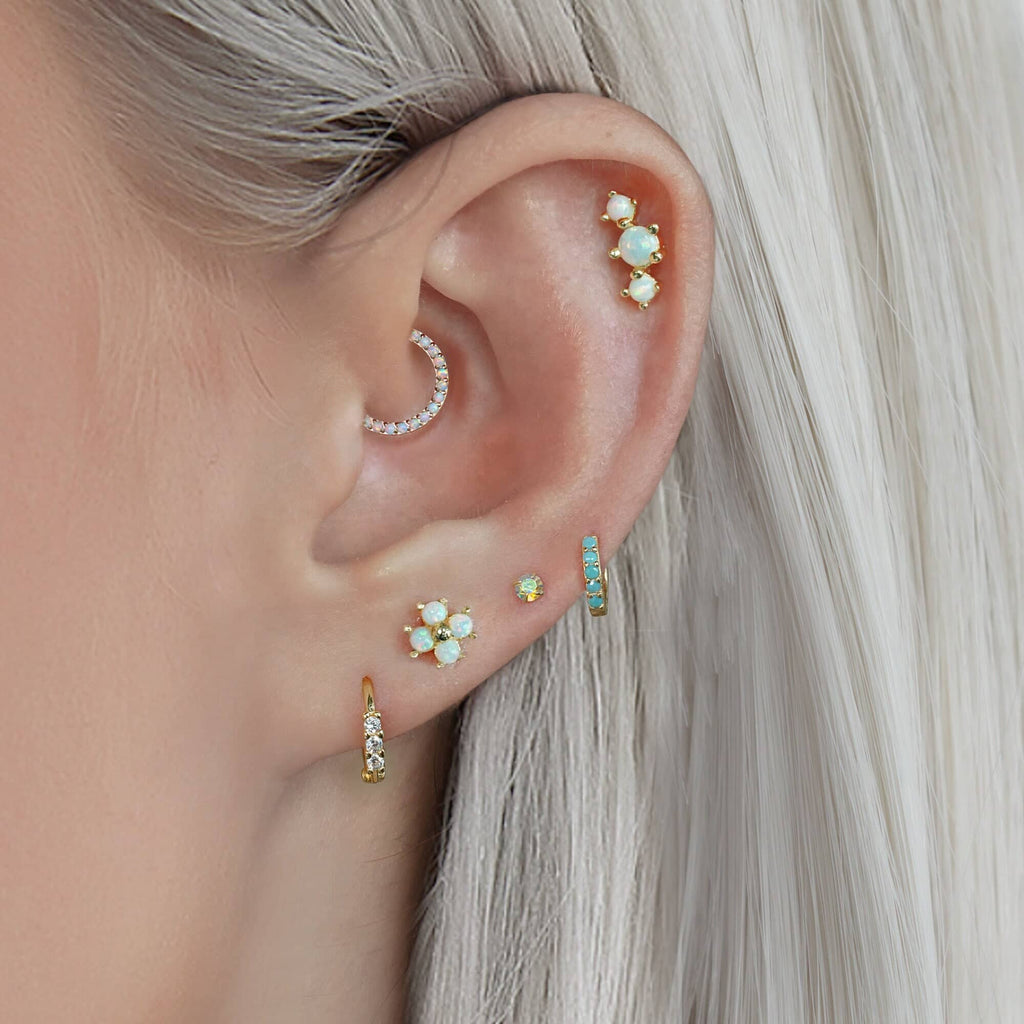 White Opal Clover Lotus Ball Back & Flat Back Cartilage Earrings