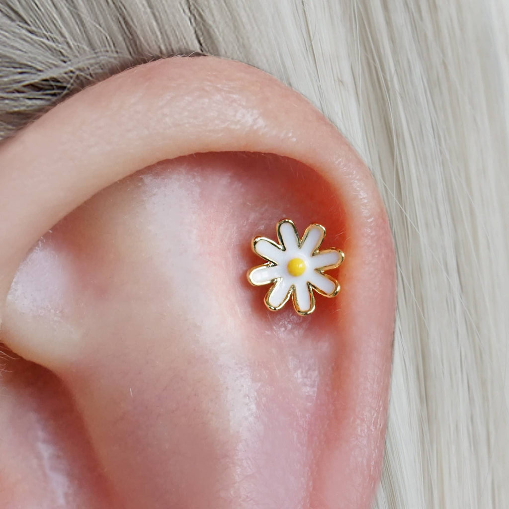 Trendolla Daisy Flower Ball Back & Flat Back Cartilage Earrings