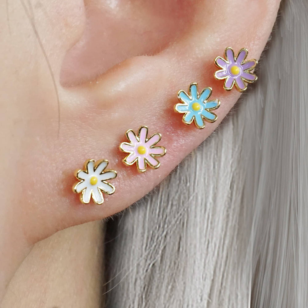 Trendolla Pink Daisy Flower Ball Back & Flat Back Cartilage Earrings