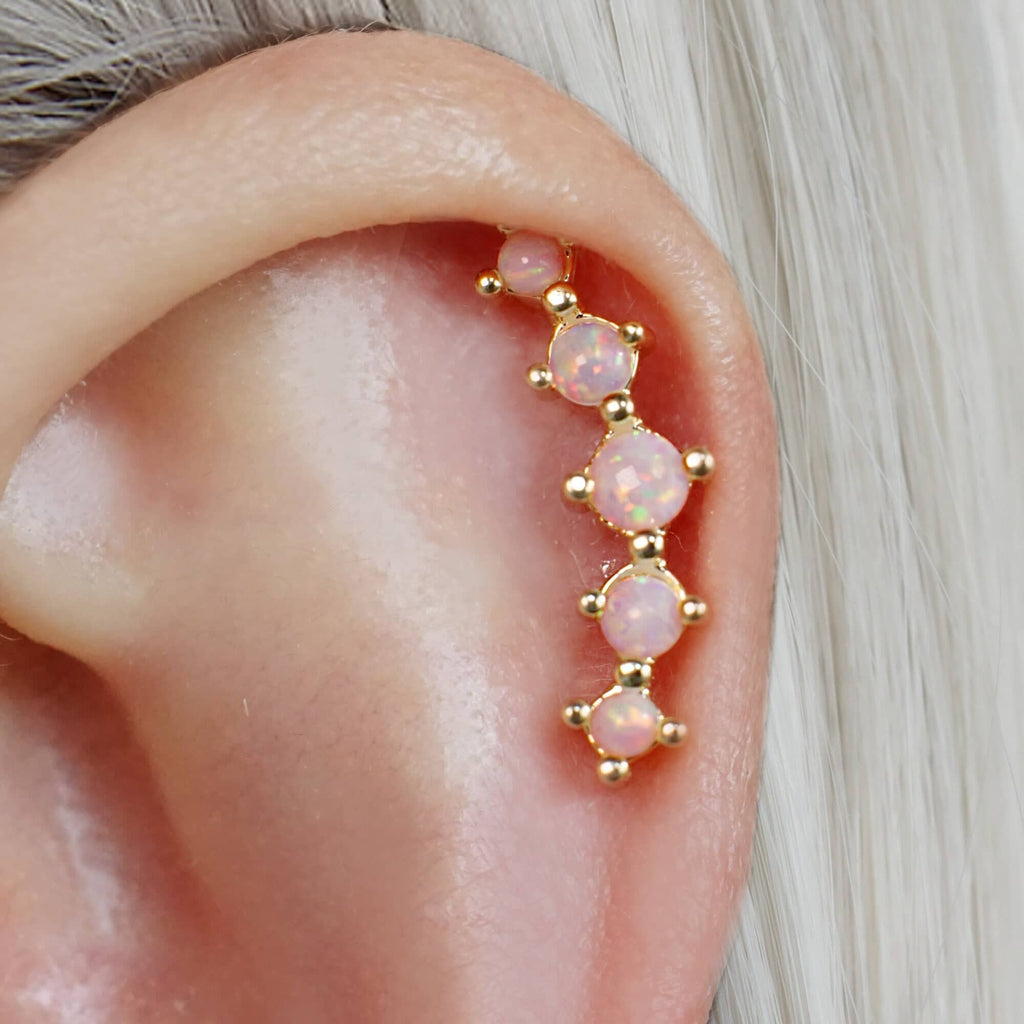 Trandolla Pink Opal Ball Back & Flat Back Cartilage Earrings